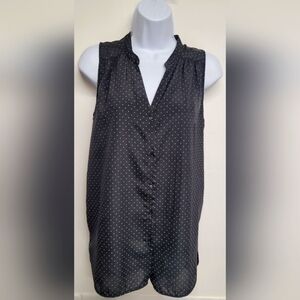 H&M Sleeveless Semi Sheer Button Down Top Shirt Polka-dot Excellent Condition S
